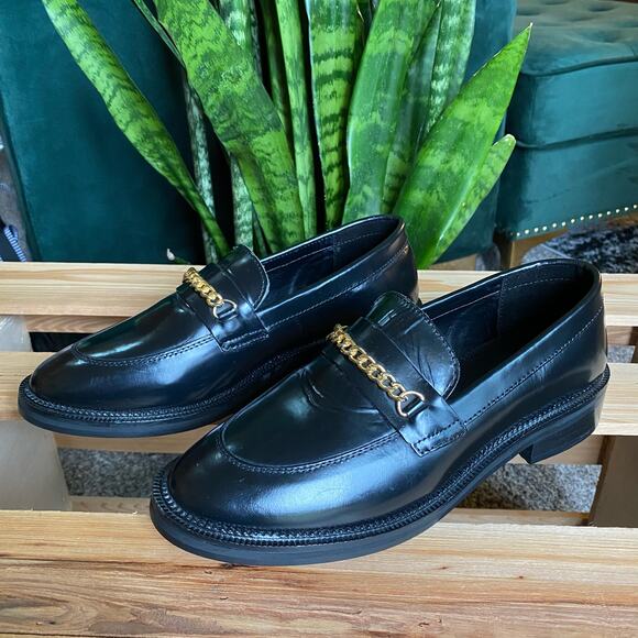 ASOS black chunky loafer with gold chain size 6 - Picture 3 of 7